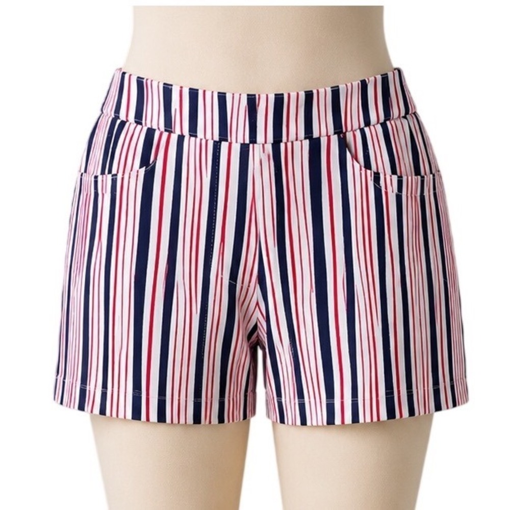 Juniper + Lime Womens XL Red White Blue Striped Pull On Shorts Nautical Pockets